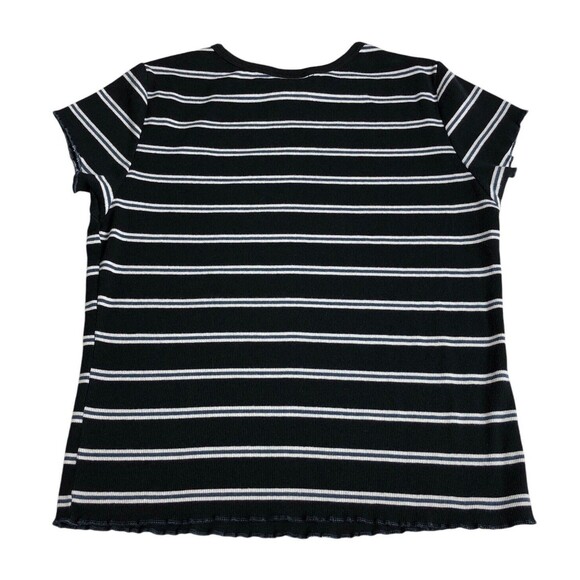 Champion Top Womens L Black Striped Stretch Knit Preppy Retro Baby Tee Y2K 90s - Picture 9 of 12